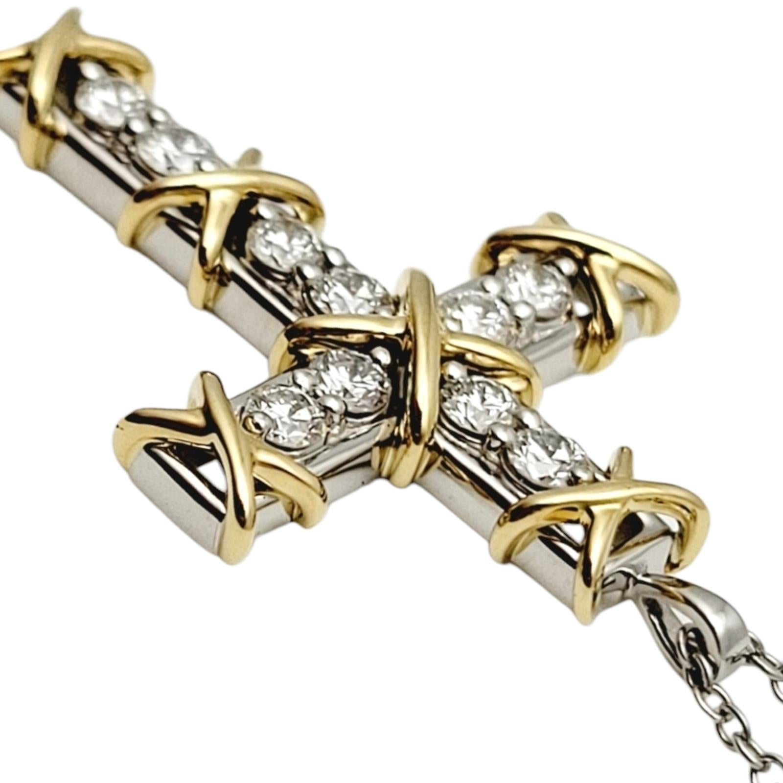 Contemporary Tiffany & Co. Schlumberger Diamond Ten Stone Gold and Platinum Cross Necklace 
