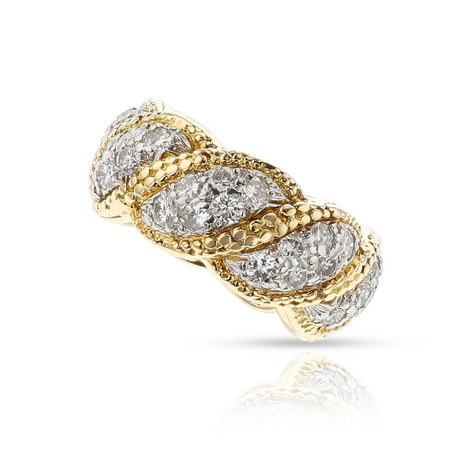 Tiffany & Co. Schlumberger Diamond Wedding Band, 18k and Platinum In Excellent Condition For Sale In New York, NY