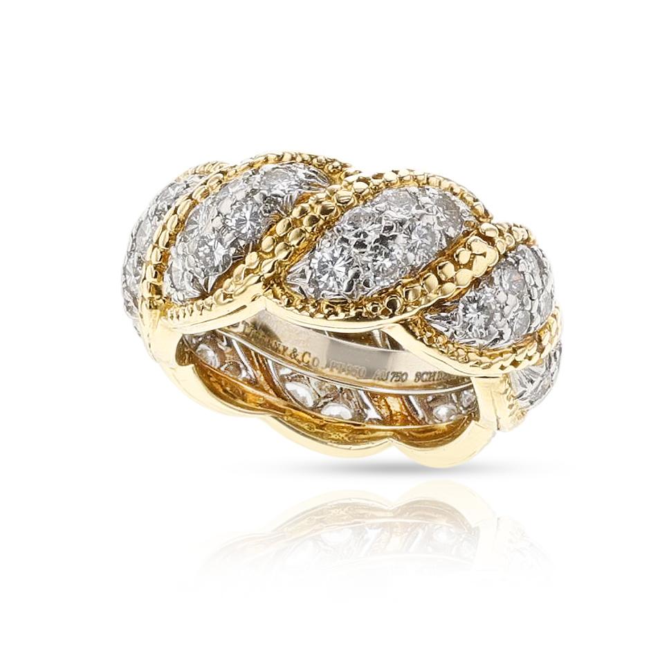 Women's or Men's Tiffany & Co. Schlumberger Diamond Wedding Band, 18k and Platinum For Sale