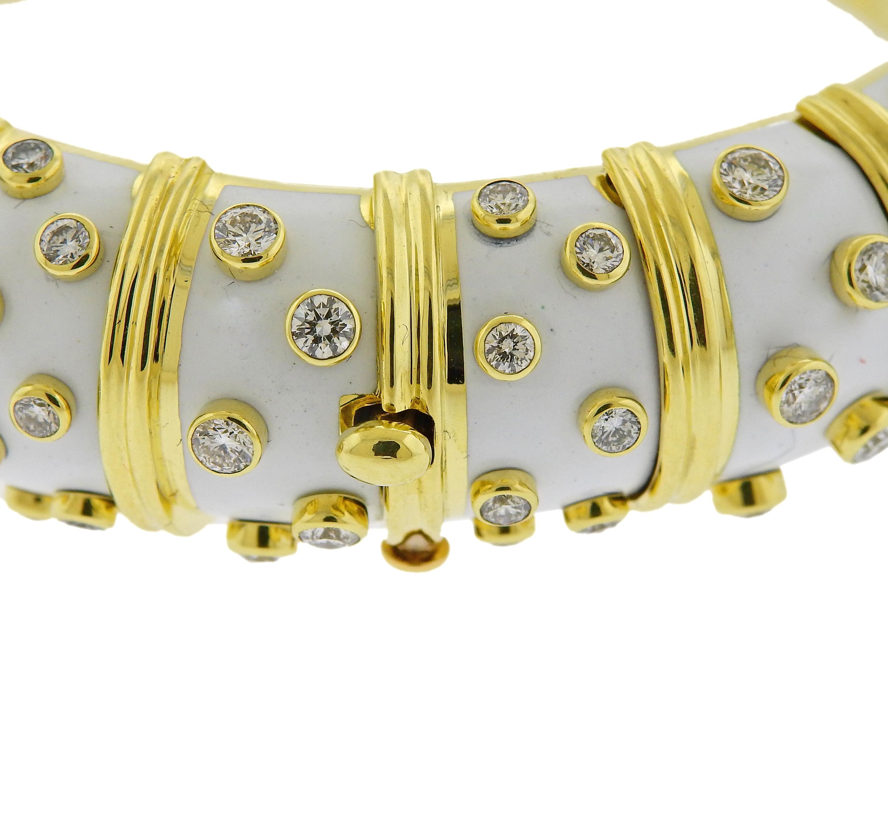 Tiffany & Co. Schlumberger Diamond White Enamel Bracelet In Excellent Condition In New York, NY