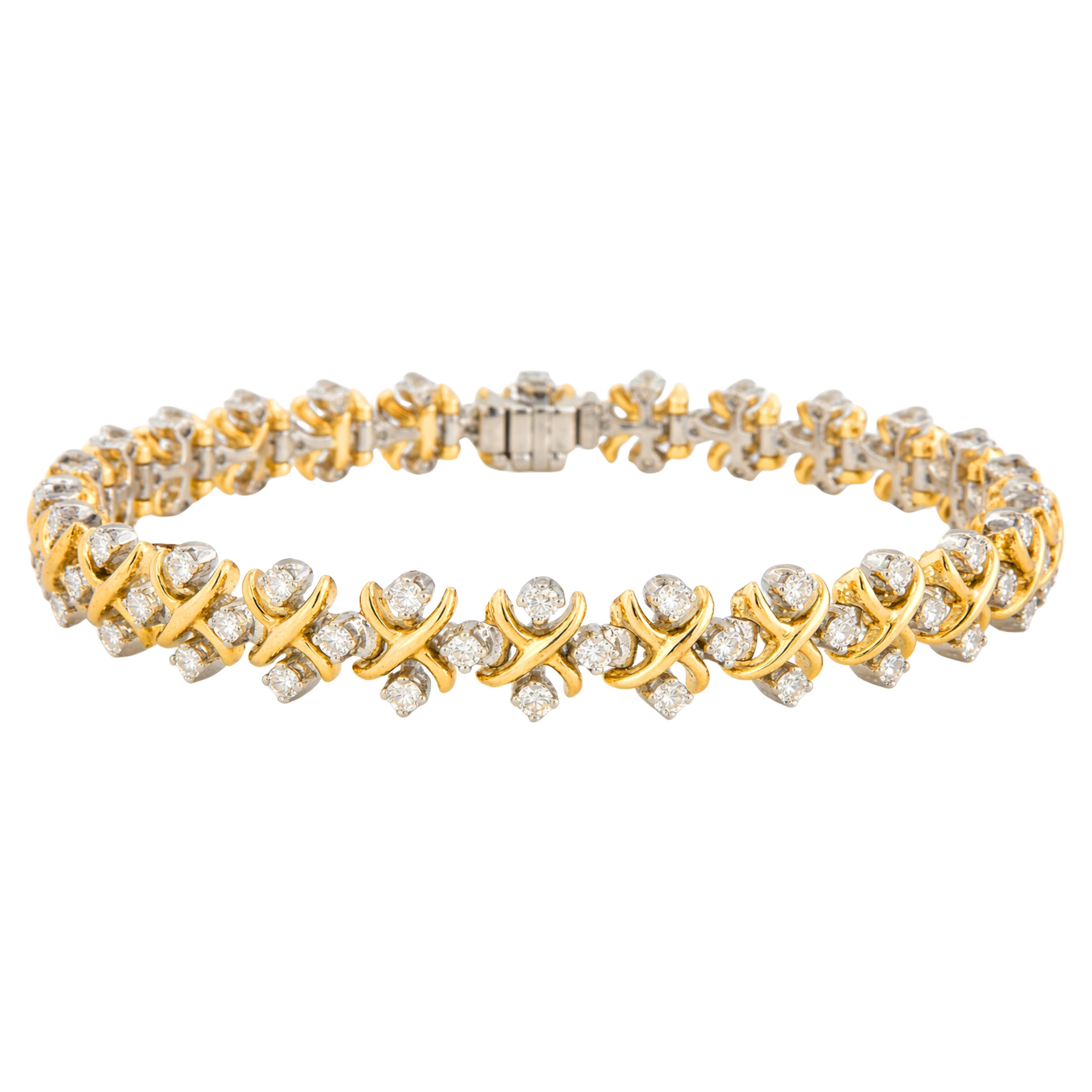 Tiffany 
Co. Bracelet Schlumberger Diamond X Link en or 18 carats et platine