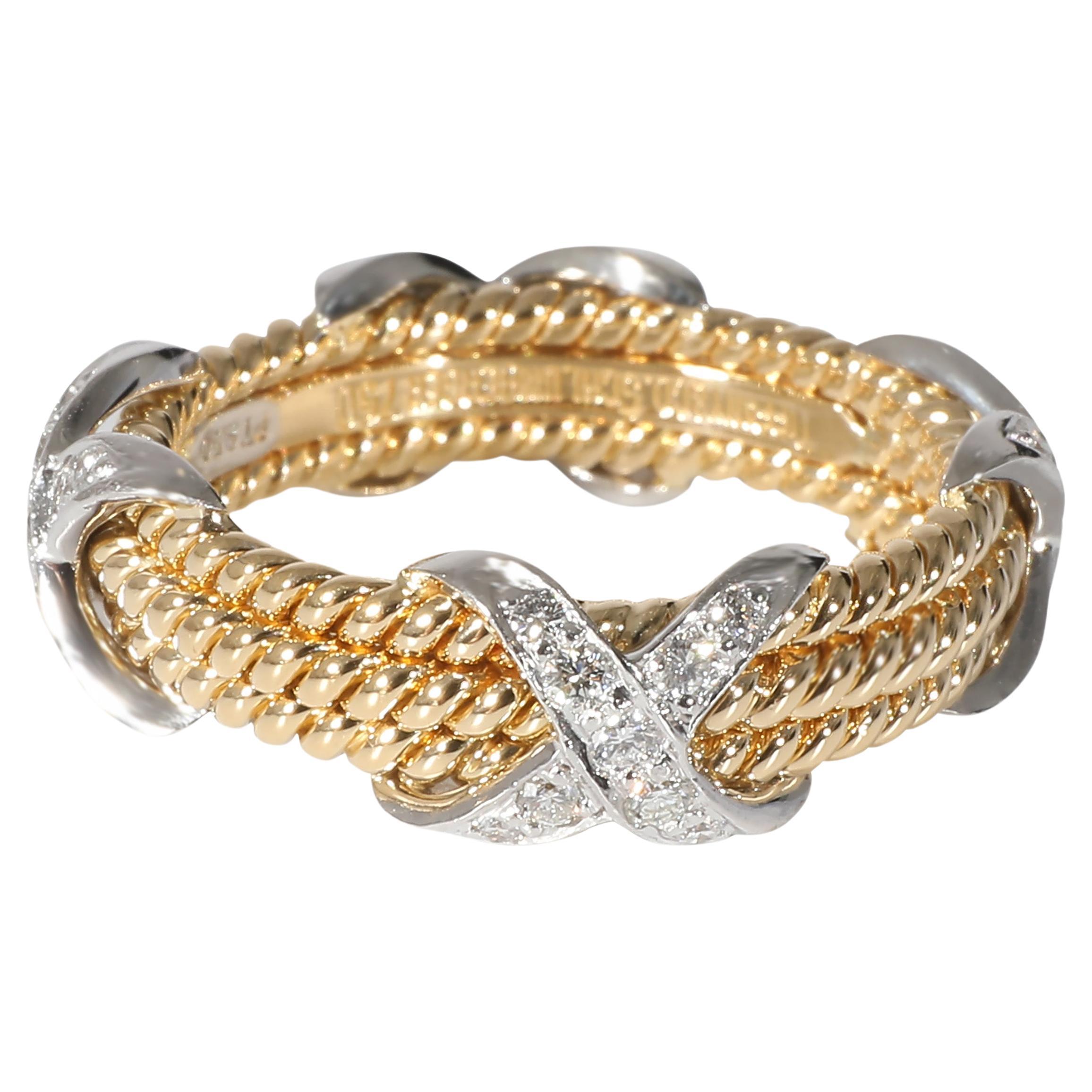 Tiffany & Co. Schlumberger Diamond X Ring in 18KT Yellow Gold/Platinum