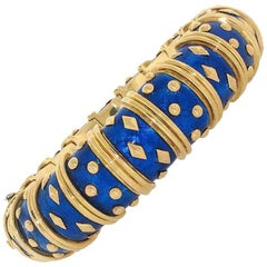 Tiffany & Co. Schlumberger Dot Losange Blue Enamel Bangle Bracelet  157 gram 18K