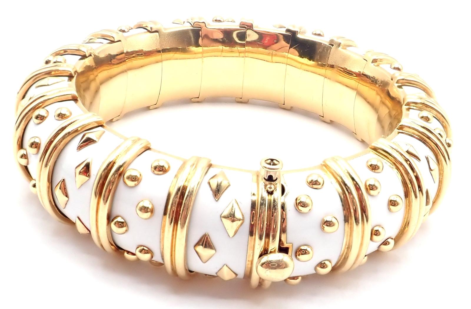 Tiffany & Co. Bracelet Schlumberger Dot Losange en or jaune émaillé blanc Excellent état - En vente à Holland, PA