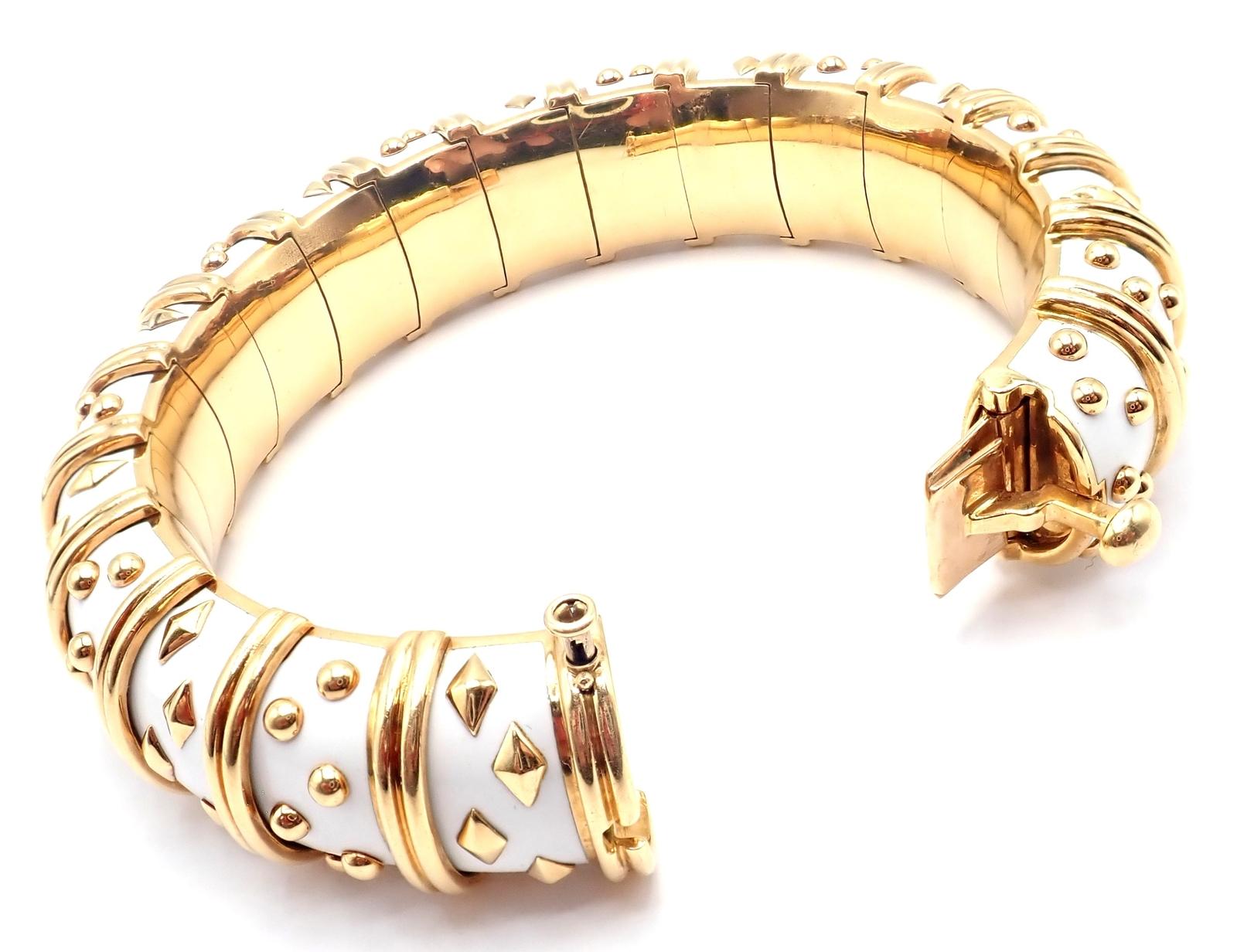 Tiffany & Co. Bracelet Schlumberger Dot Losange en or jaune émaillé blanc en vente 3