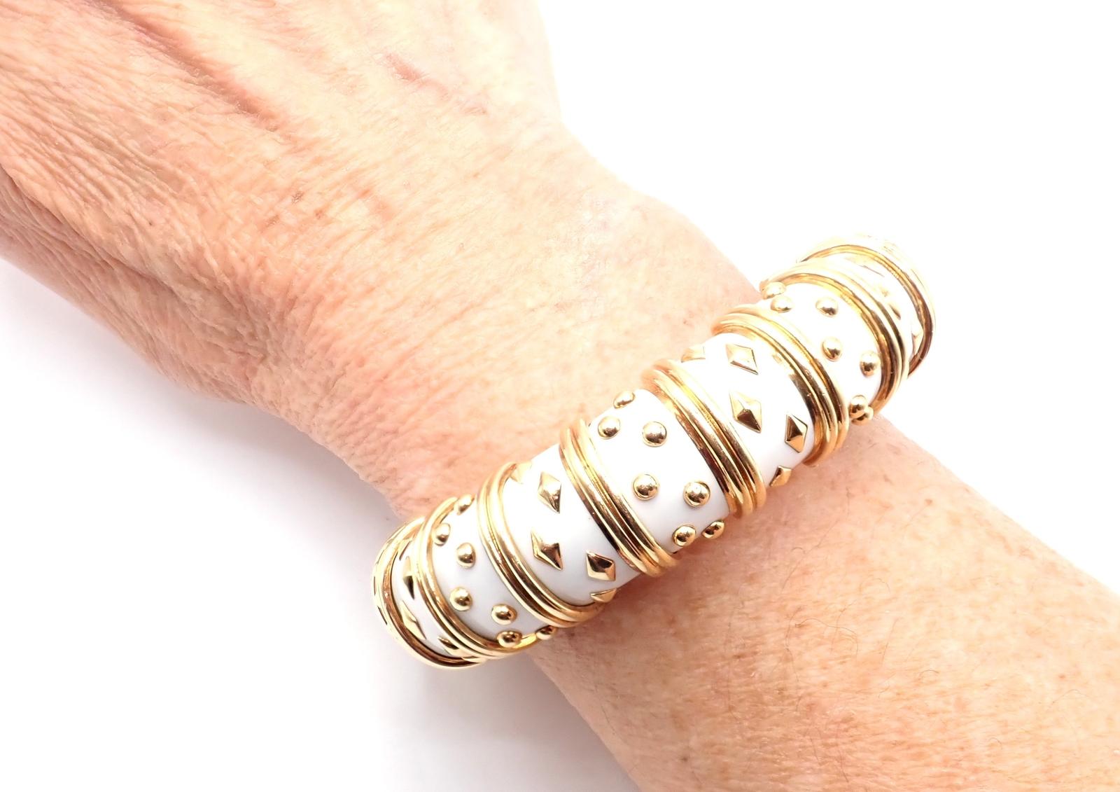 Tiffany & Co. Bracelet Schlumberger Dot Losange en or jaune émaillé blanc en vente 5