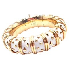 Tiffany & Co Schlumberger Dot Losange White Enamel Yellow Gold Bangle Bracelet