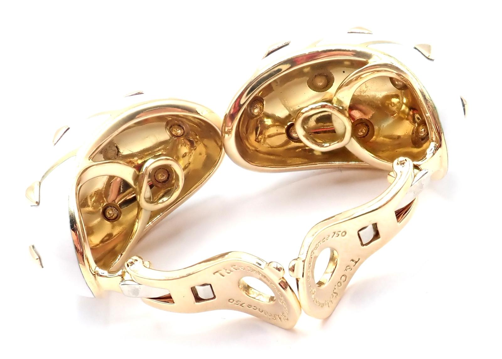 Tiffany & Co Schlumberger Dot Losange Boucles d'oreilles en or jaune émaillé blanc Excellent état - En vente à Holland, PA