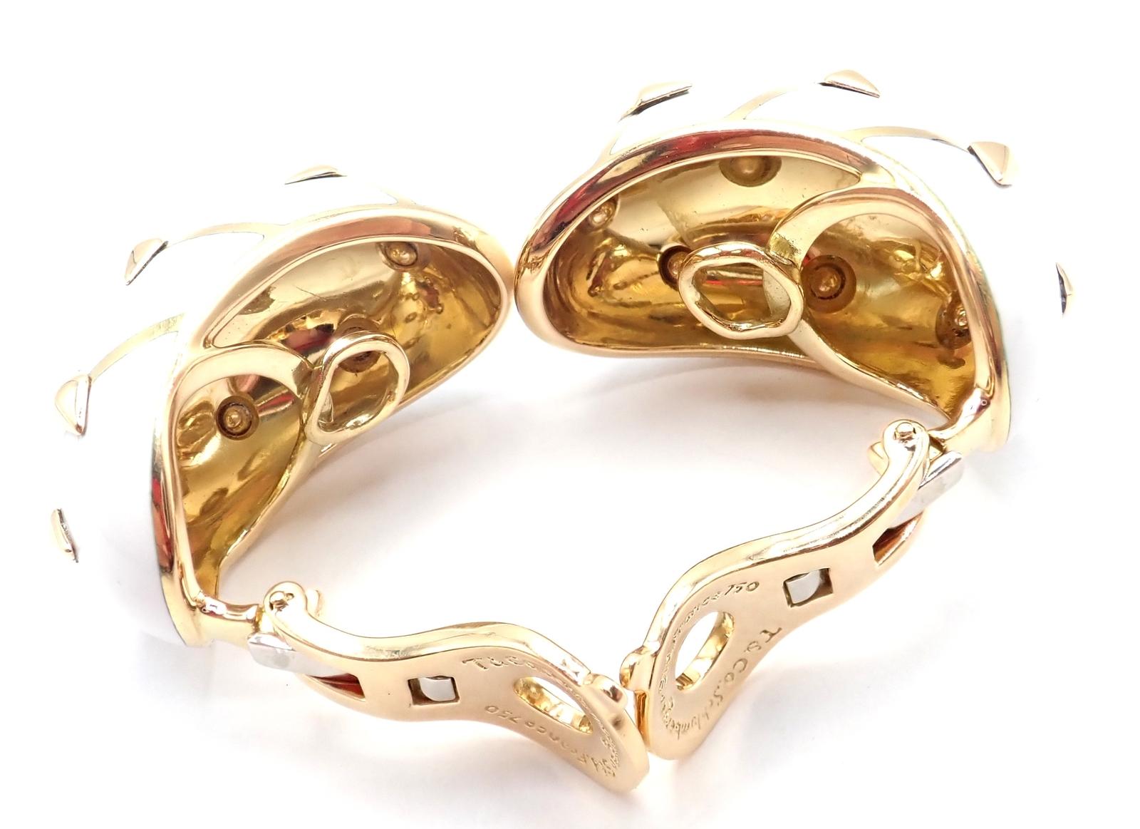 Tiffany & Co Schlumberger Dot Losange Boucles d'oreilles en or jaune émaillé blanc en vente 5