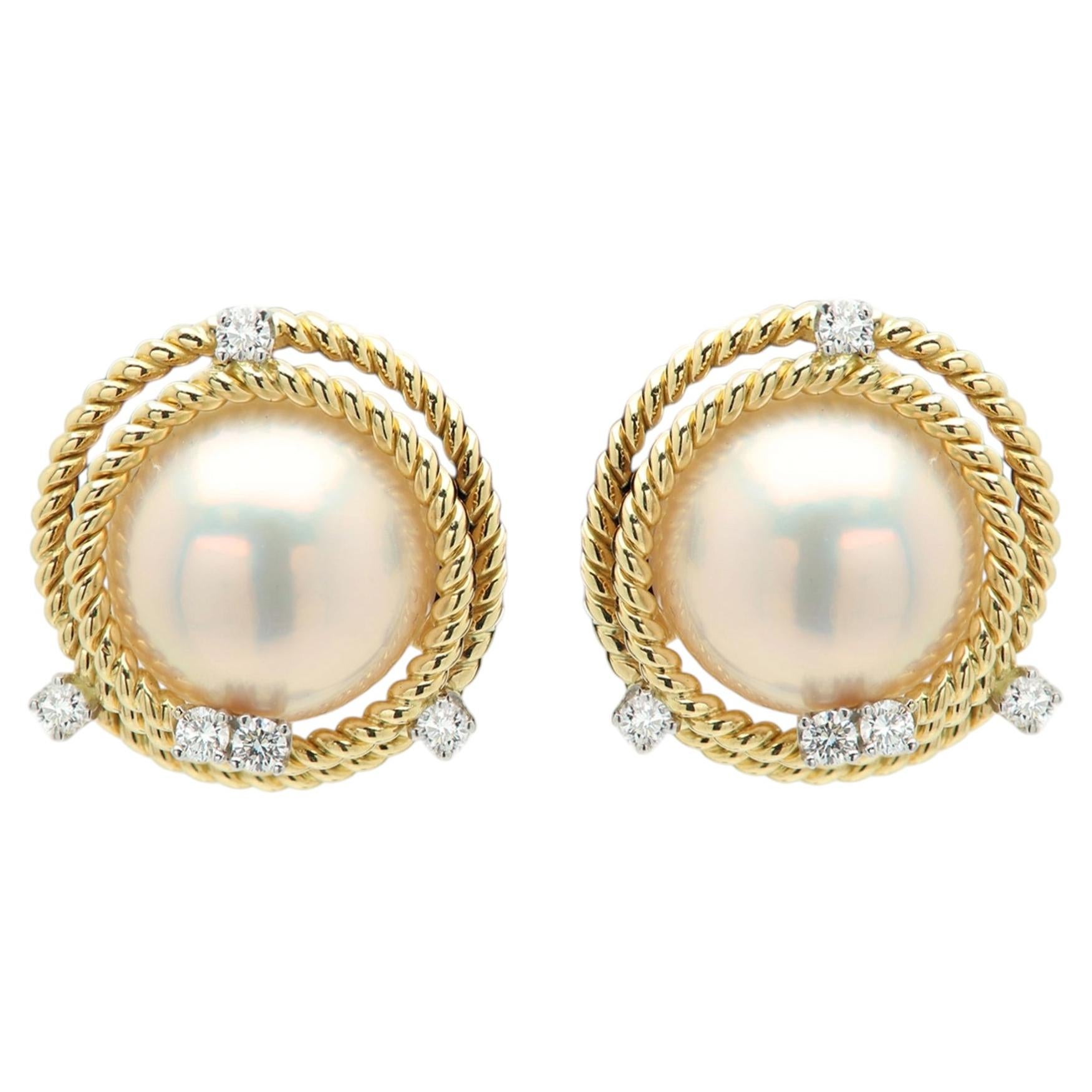 Tiffany & Co. Schlumberger Earrings Mabé Pearl and Diamond 'Rope Coil' Ear Clip
