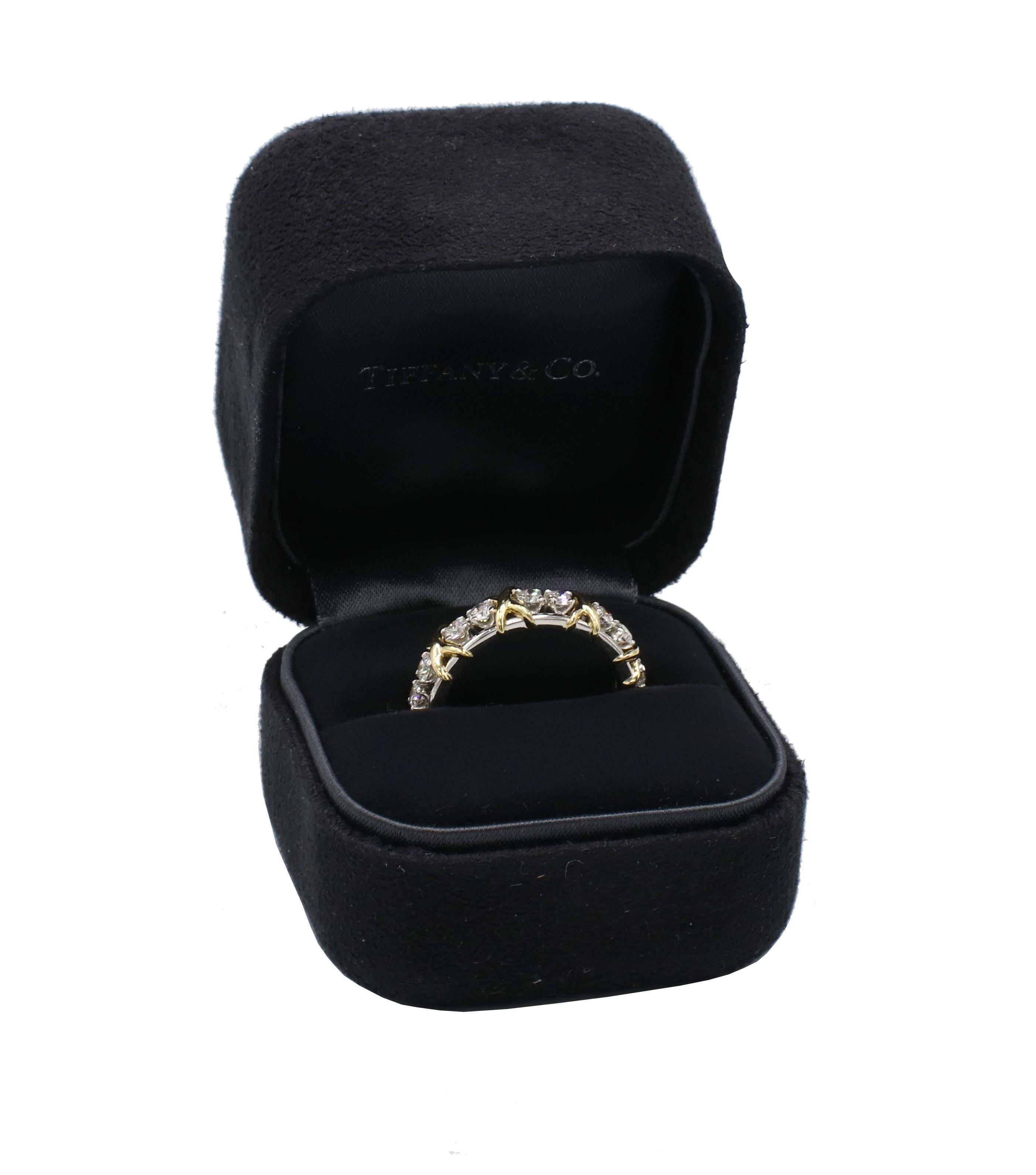 Modern Tiffany & Co. Schlumberger Eighteen Stone Natural Diamond Ring Platinum & Gold