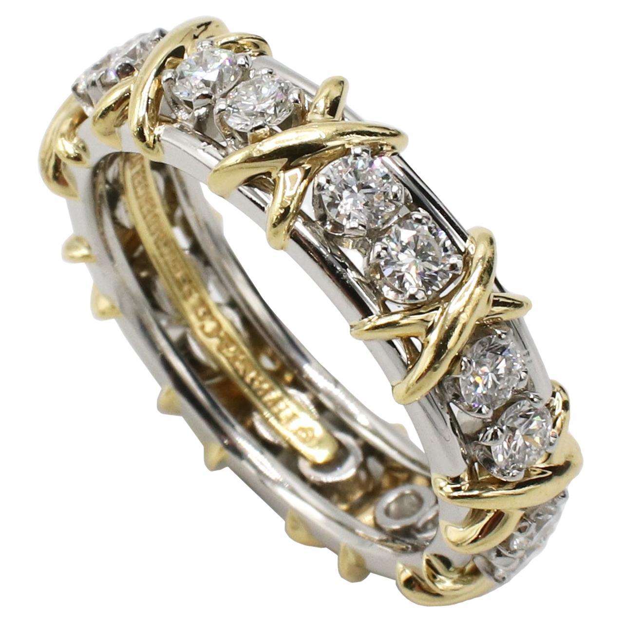 Tiffany & Co. Schlumberger Eighteen Stone Natural Diamond Ring Platinum & Gold 