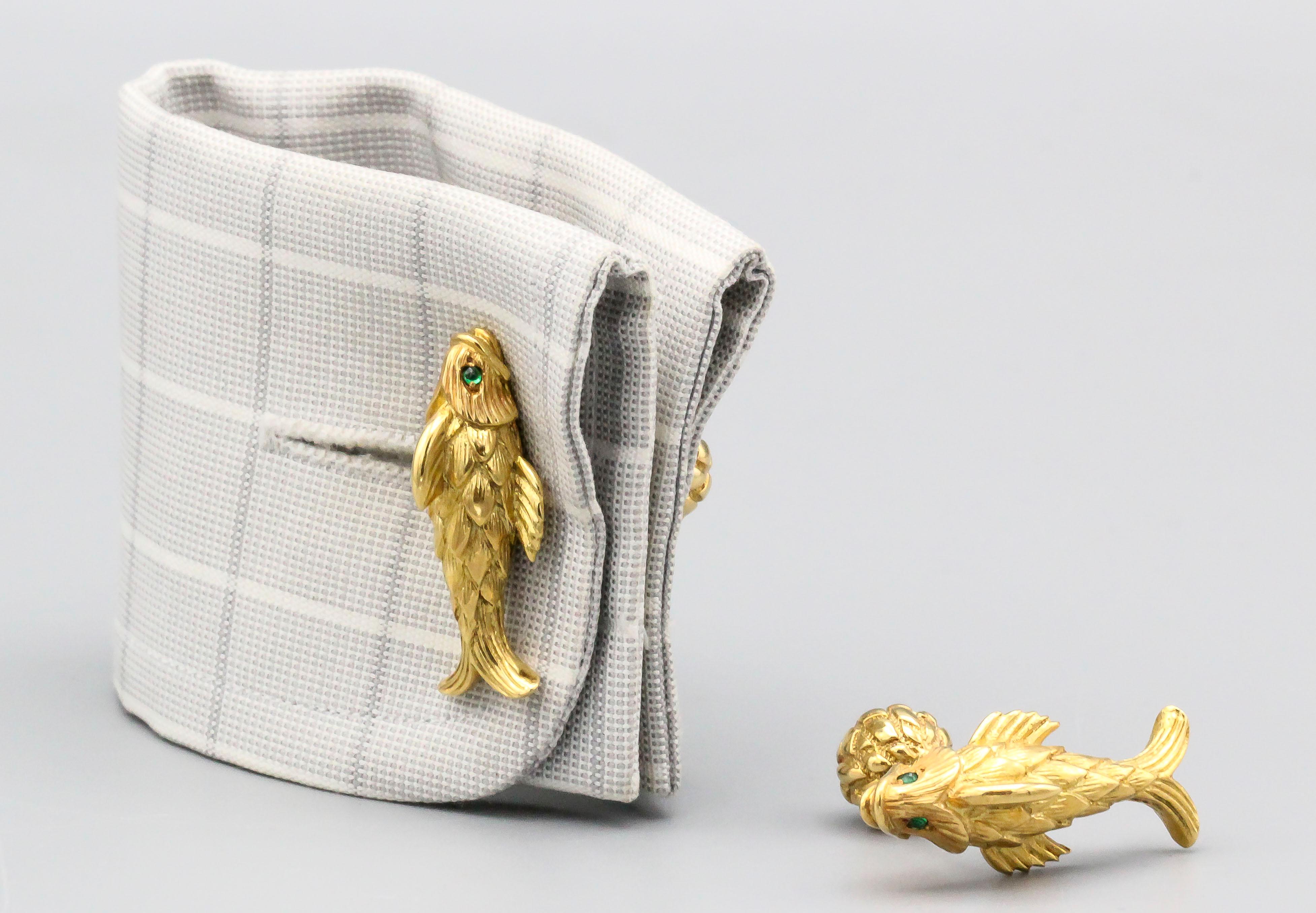 Tiffany & Co. Schlumberger Emerald 18k Gold Fish Cufflinks 3