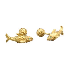 Tiffany & Co. Schlumberger Emerald 18k Gold Fish Cufflinks