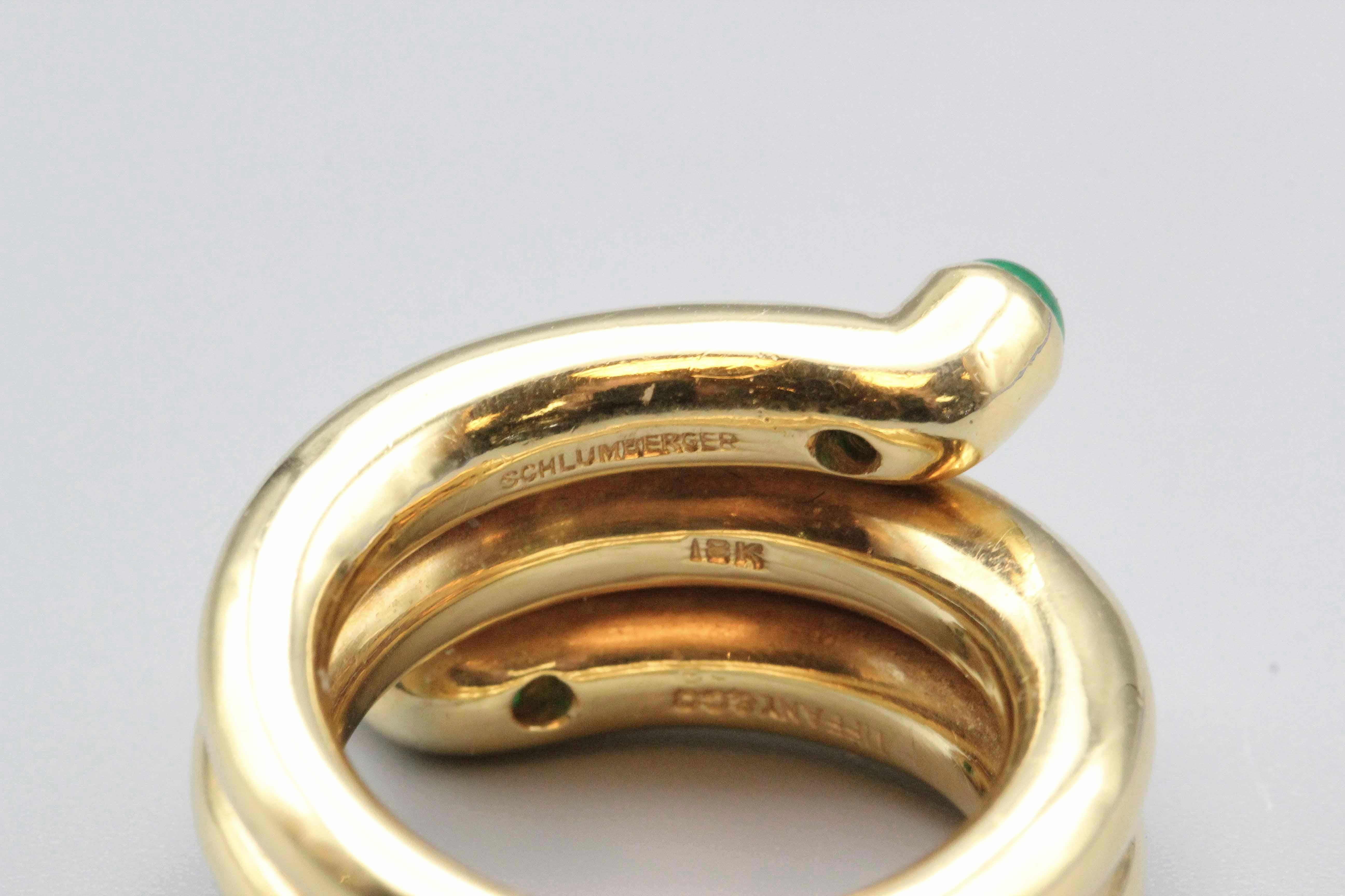 Tiffany & Co. Schlumberger Emerald and 18k Gold Coil Ring In Good Condition In New York, NY