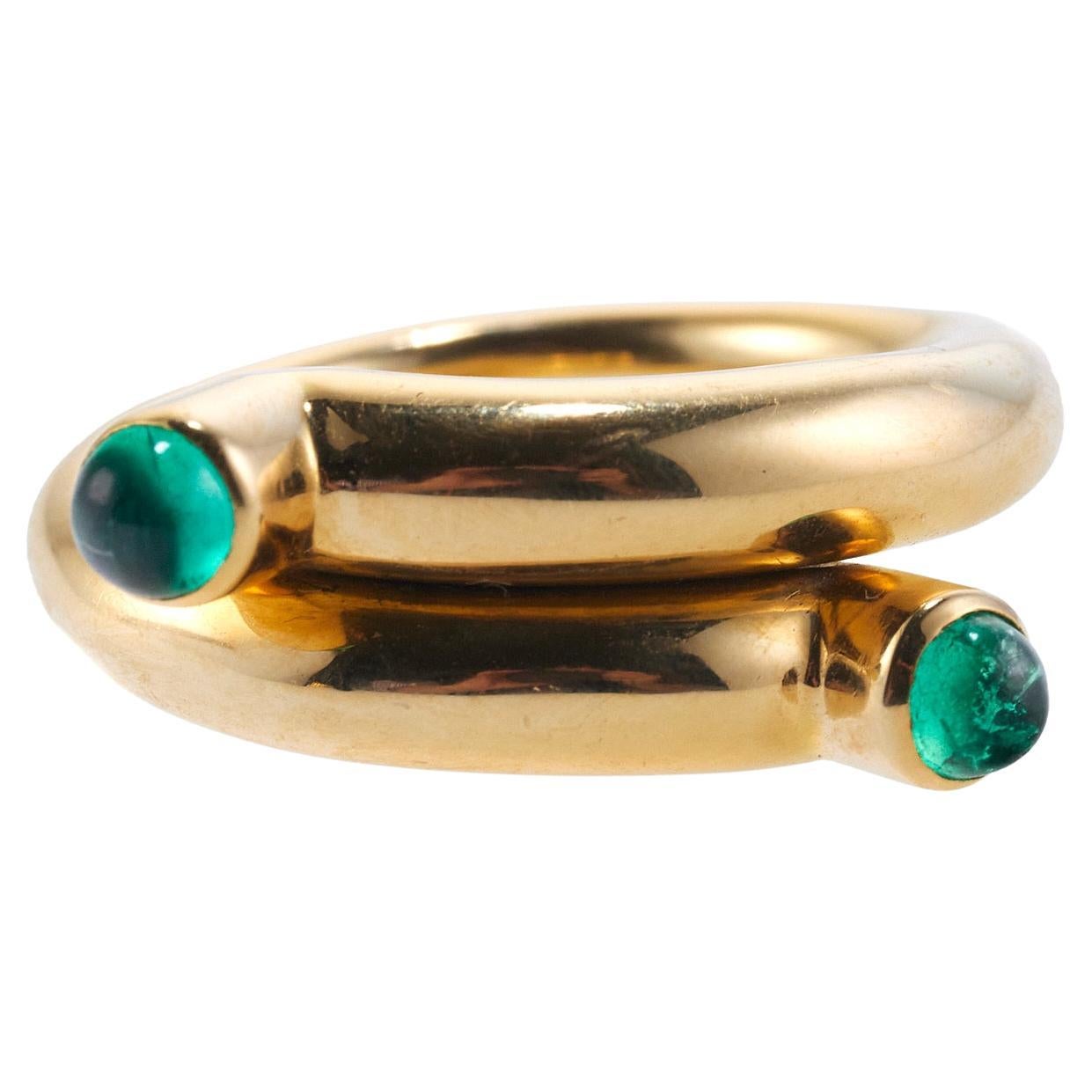 Tiffany & Co Schlumberger Emerald Gold Bypass Ring