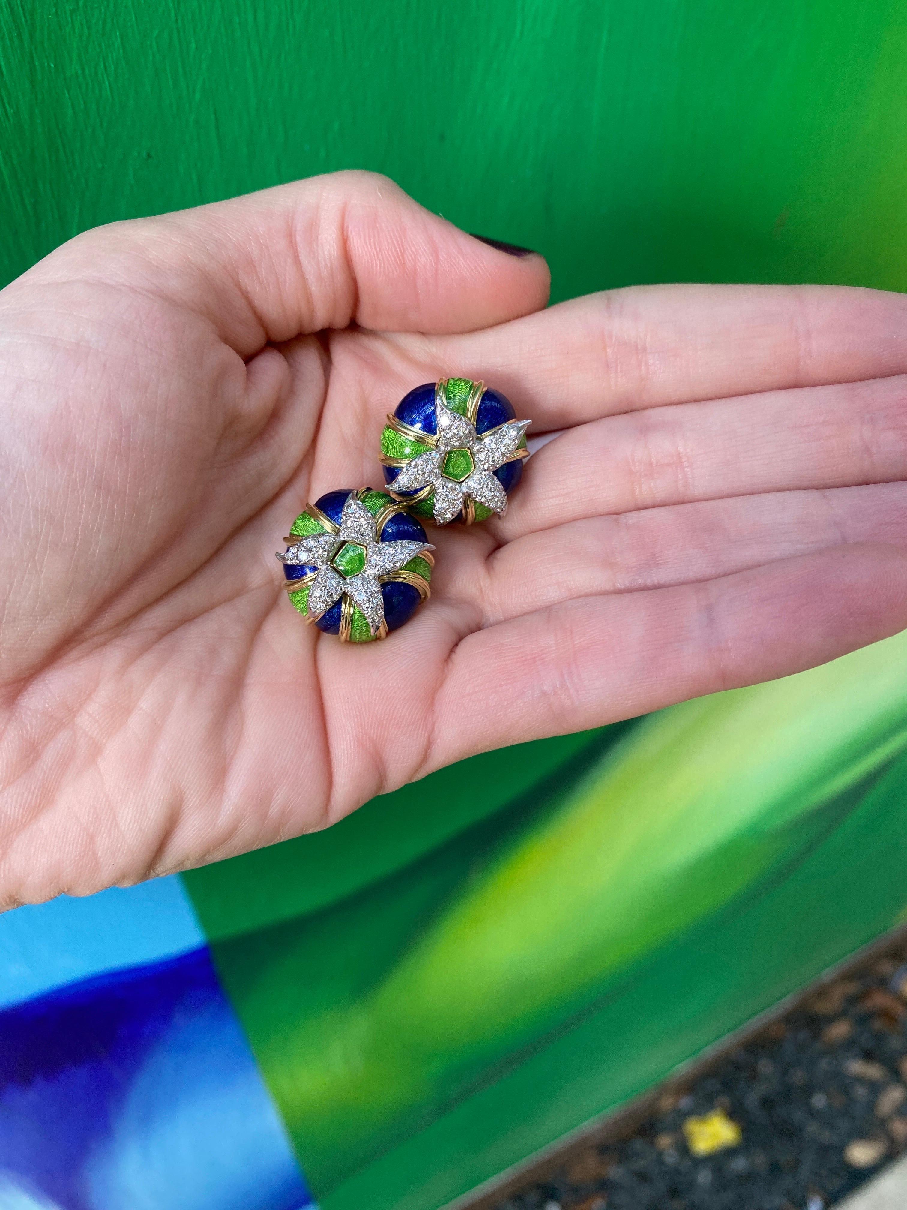 Tiffany & Co. Schlumberger Enamel and Diamond Earrings For Sale 3