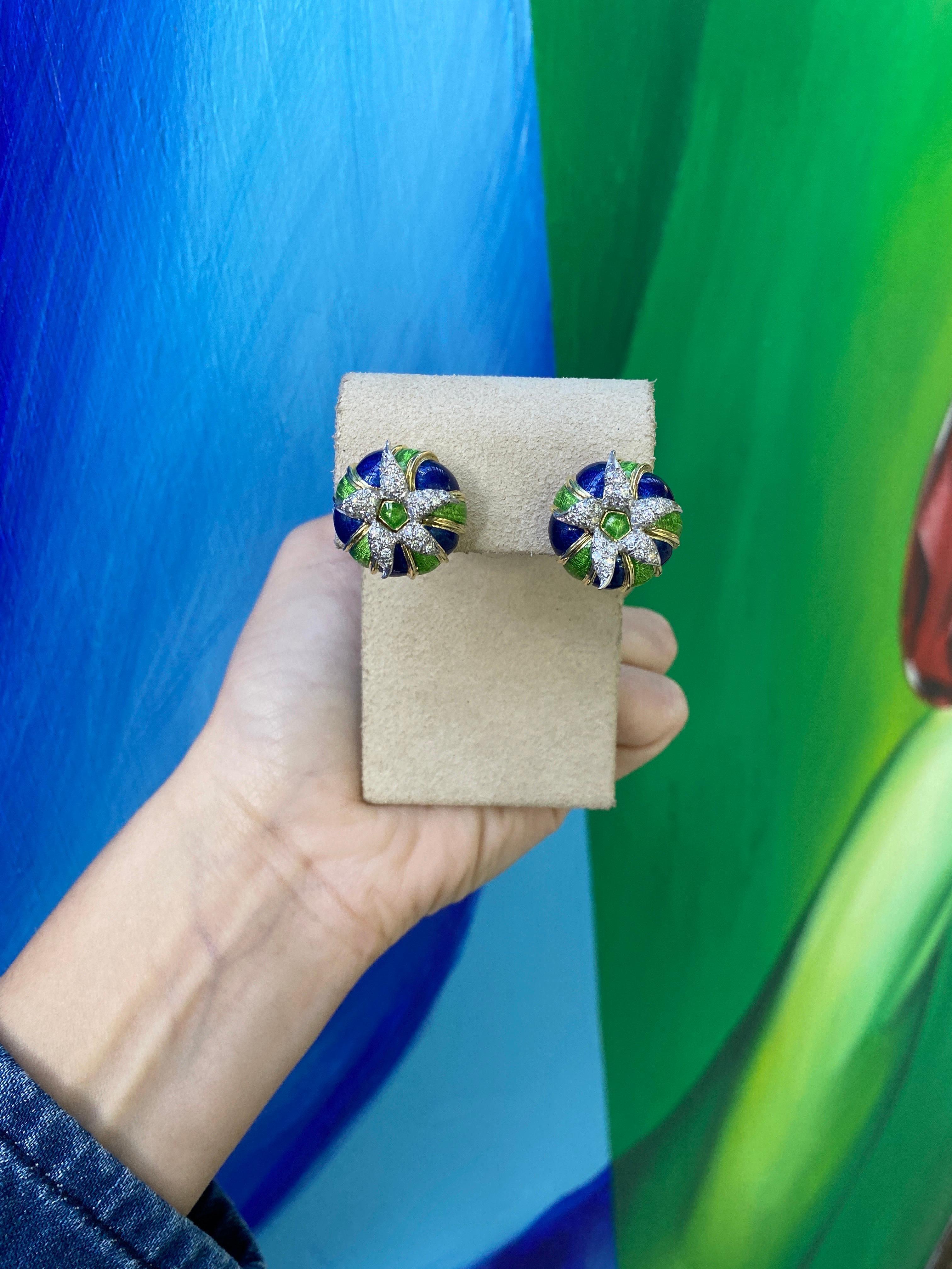 Tiffany & Co. Emaille- und Diamant-Ohrringe von Schlumberger im Angebot 6