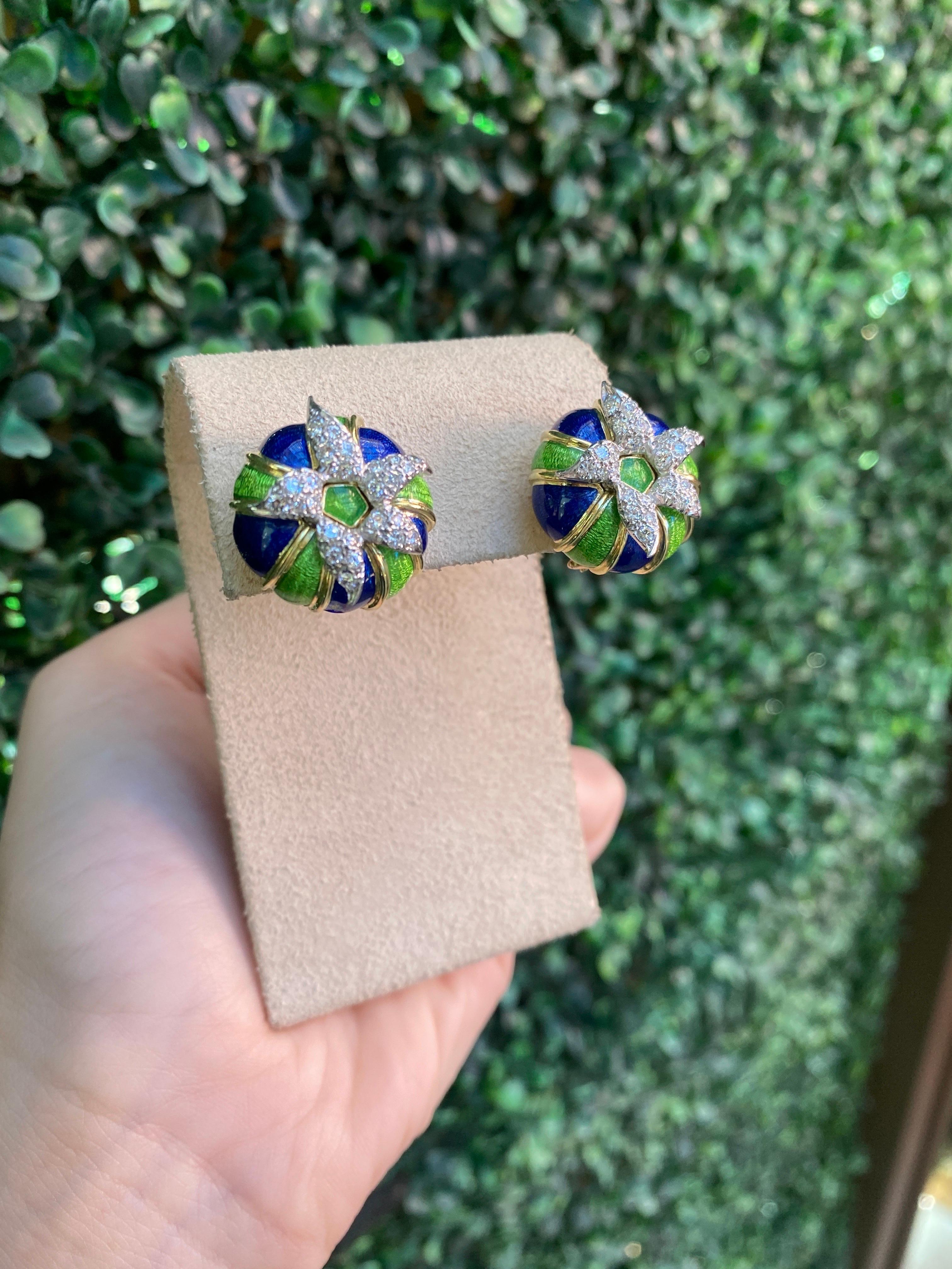 Tiffany & Co. Schlumberger Enamel and Diamond Earrings 4