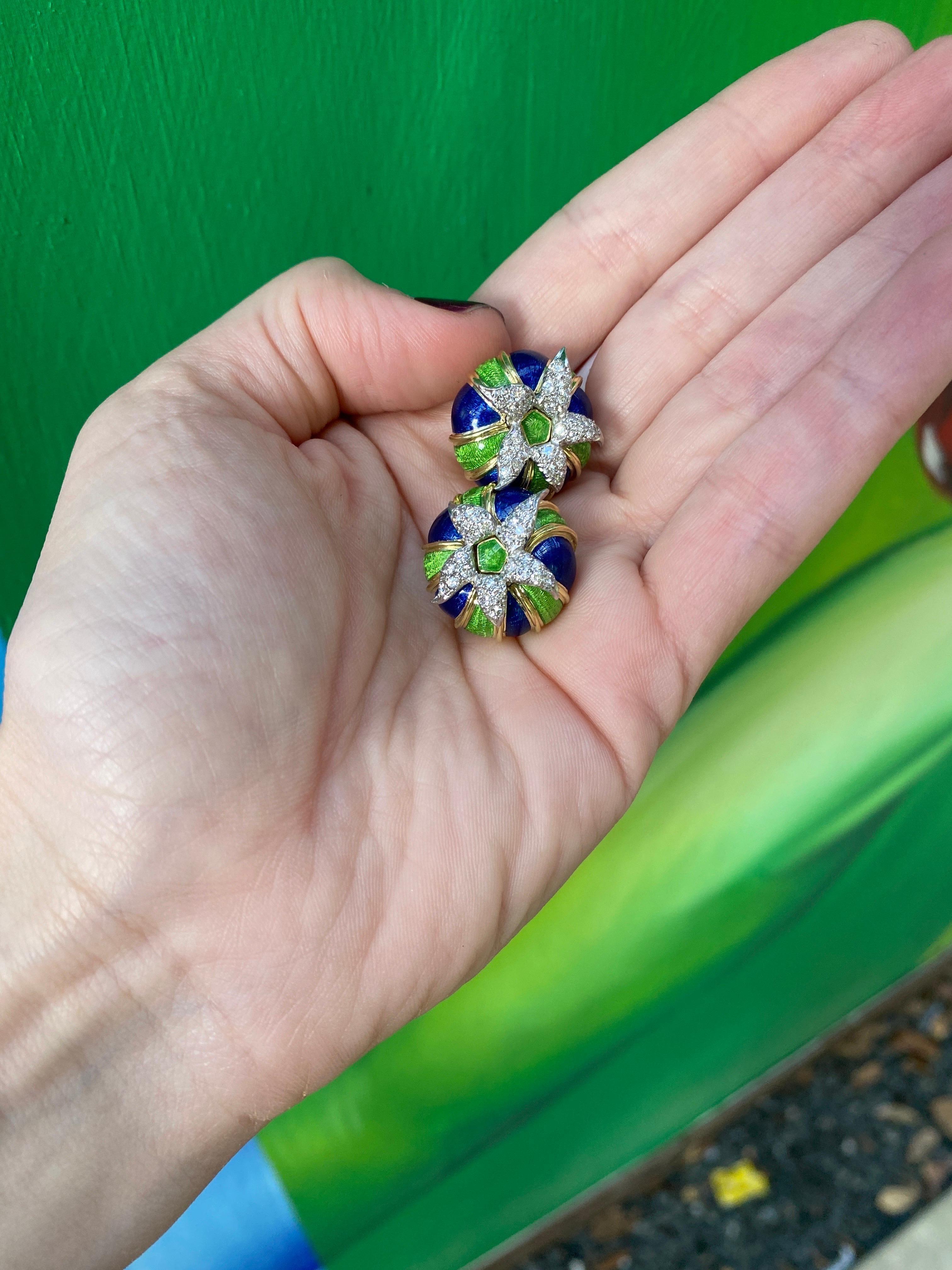 Tiffany & Co. Schlumberger Enamel and Diamond Earrings In Excellent Condition For Sale In Houston, TX