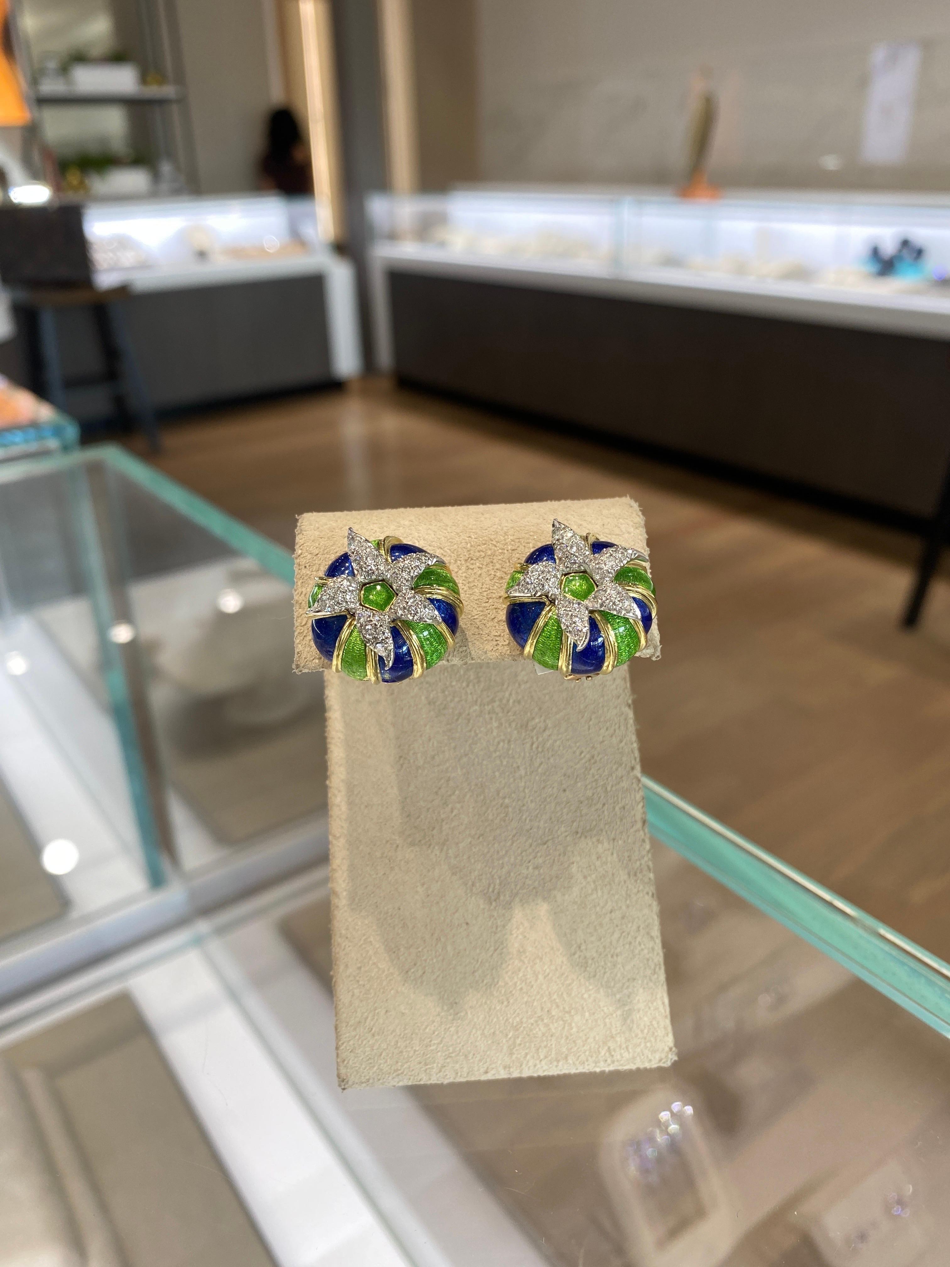 Tiffany & Co. Schlumberger Enamel and Diamond Earrings For Sale 2
