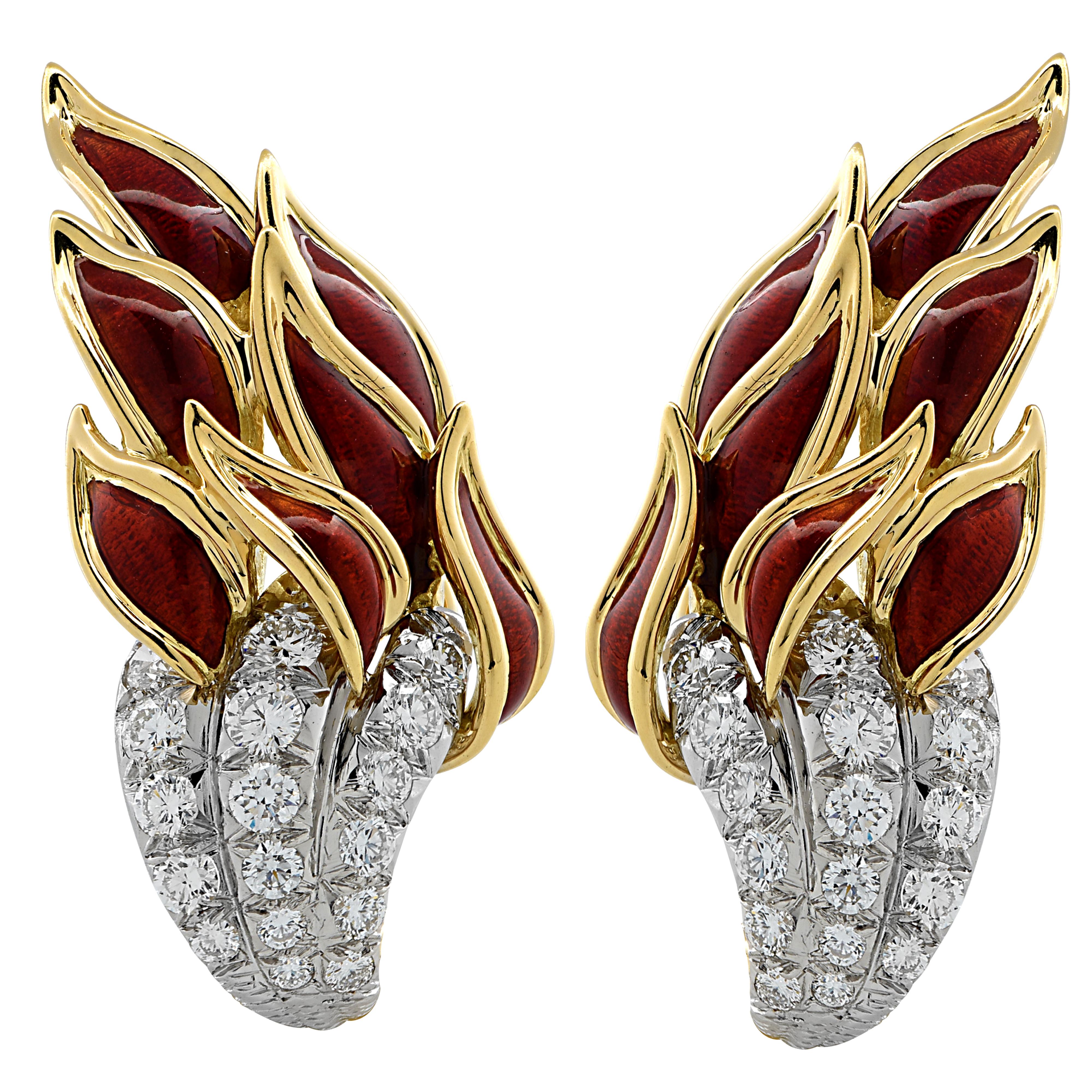 Modern Tiffany & Co. Schlumberger Enamel Flame Earrings