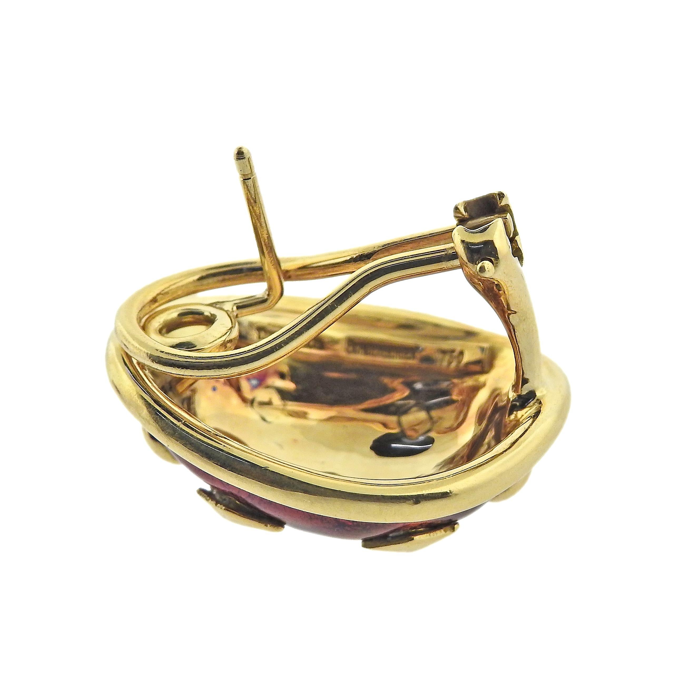 Tiffany & Co Schlumberger Enamel Gold Earrings In Excellent Condition For Sale In Lambertville, NJ