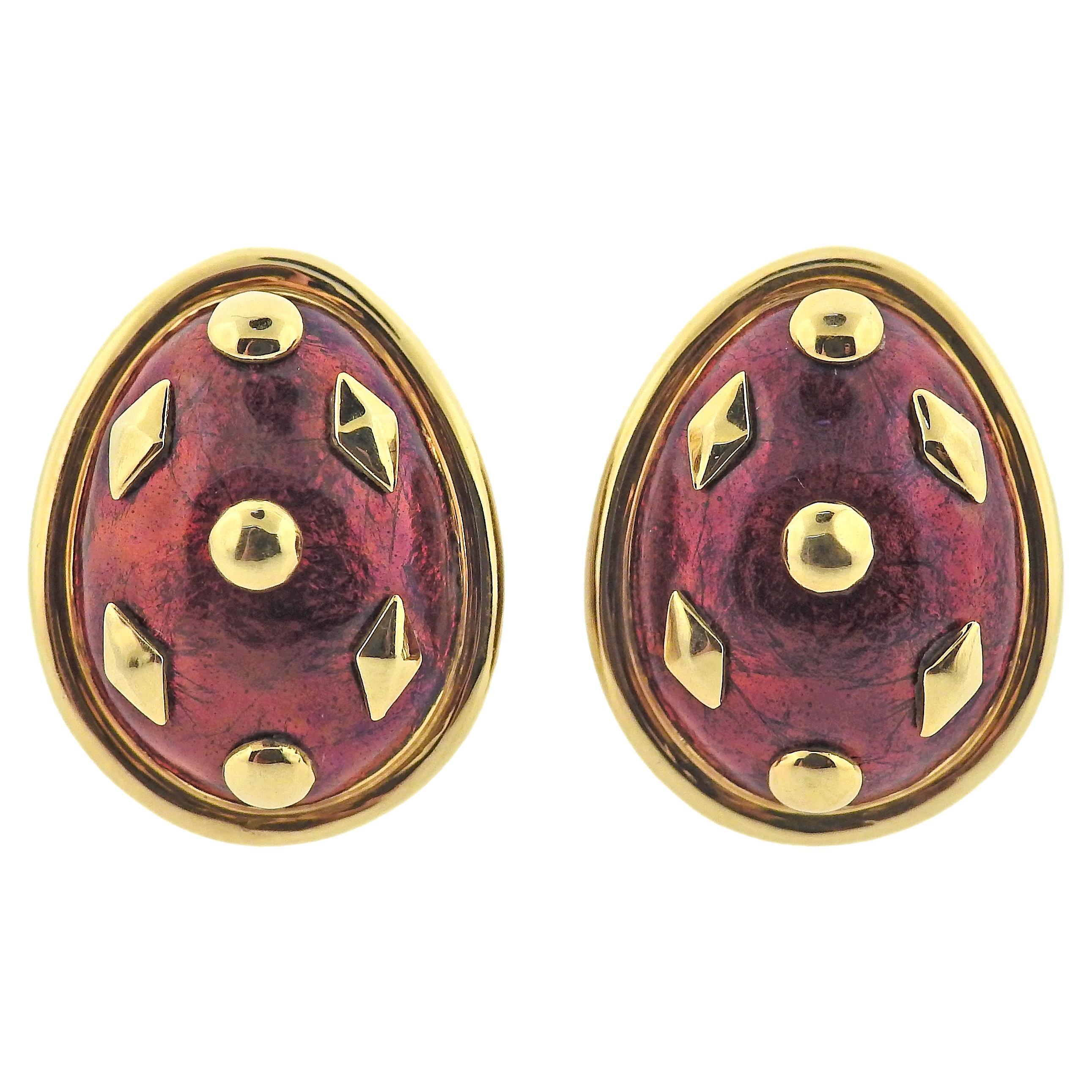 Tiffany & Co Schlumberger Enamel Gold Earrings