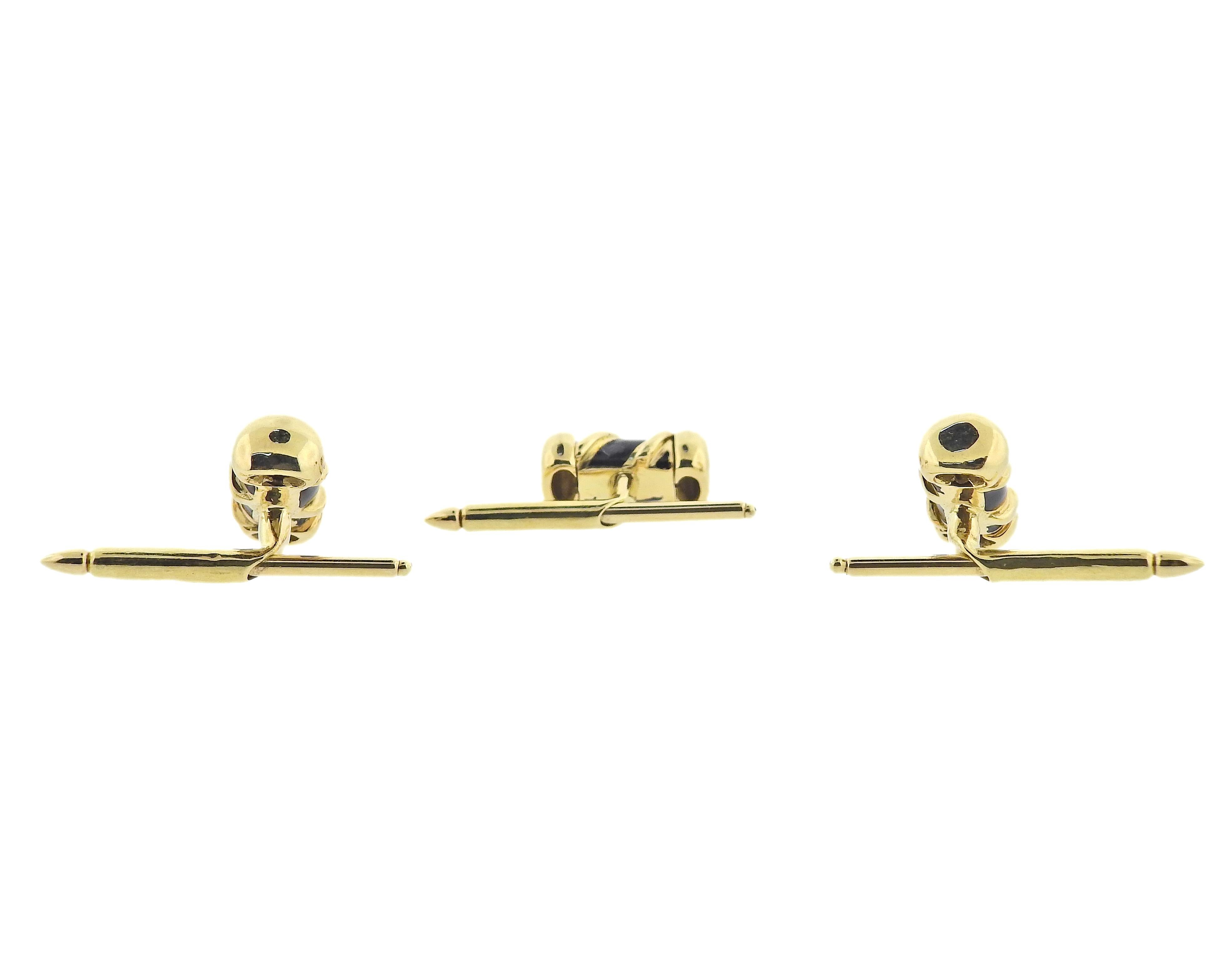 Tiffany & Co Schlumberger Enamel Gold Scroll Cufflinks Stud Set 1