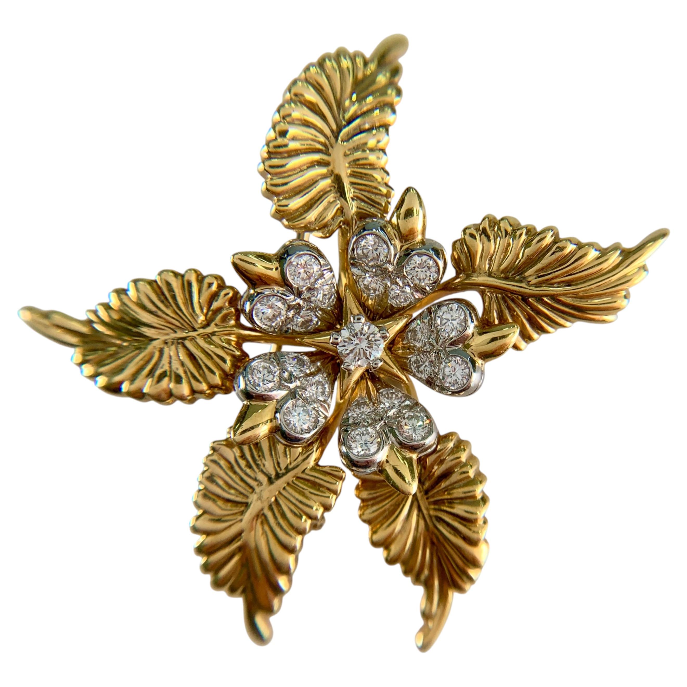 Tiffany & Co. Schlumberger Fern Leaf Diamond Brooch 18k Yellow Gold/Platinum