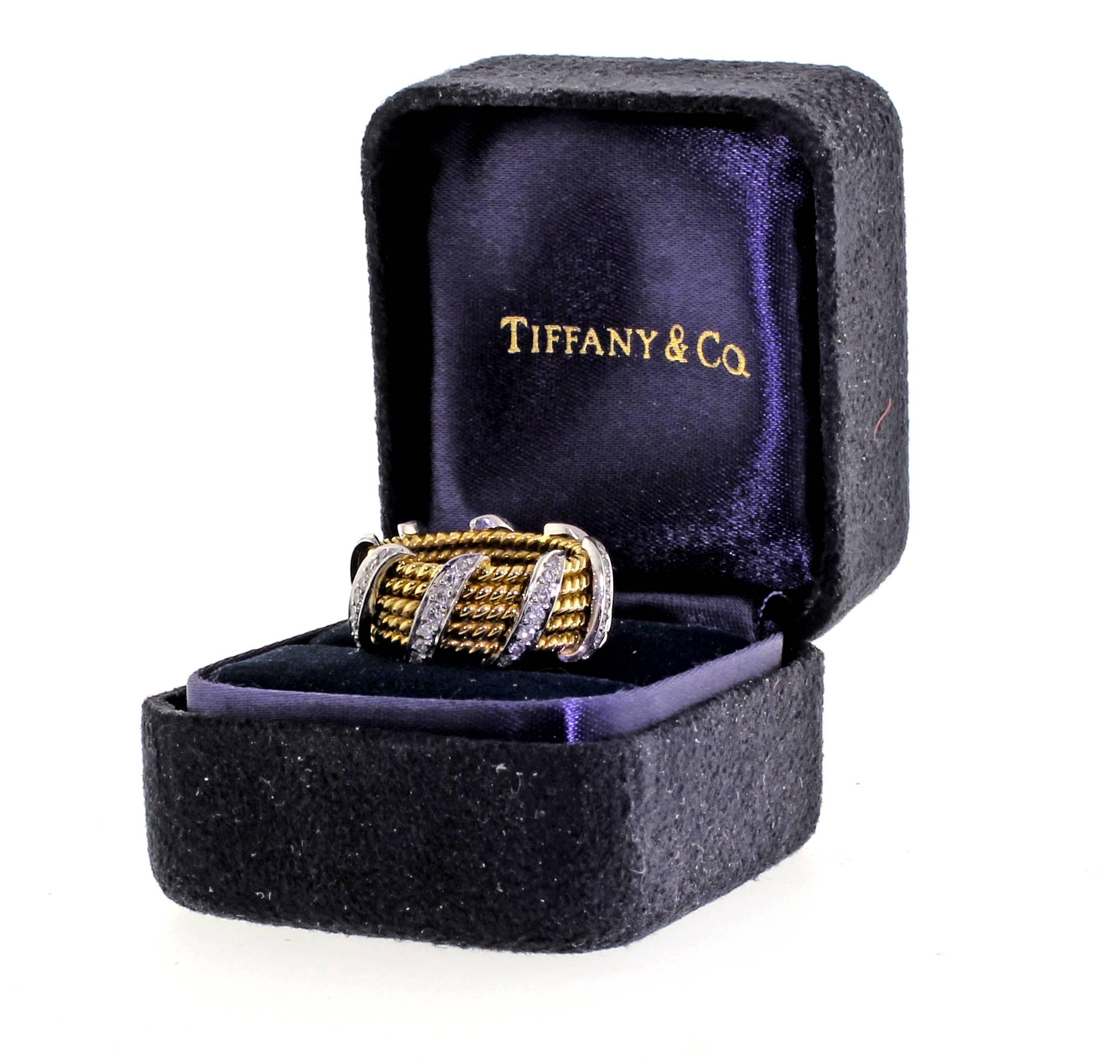 Tiffany & Co. Schlumberger Five-Row Diamond Gold Wrap Band Ring In Excellent Condition In Bethesda, MD