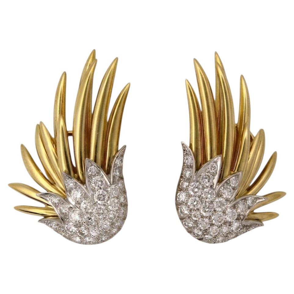 Tiffany & Co. Boucles d'oreilles Schlumberger « Flame Diamond » en or jaune 18 carats et platine