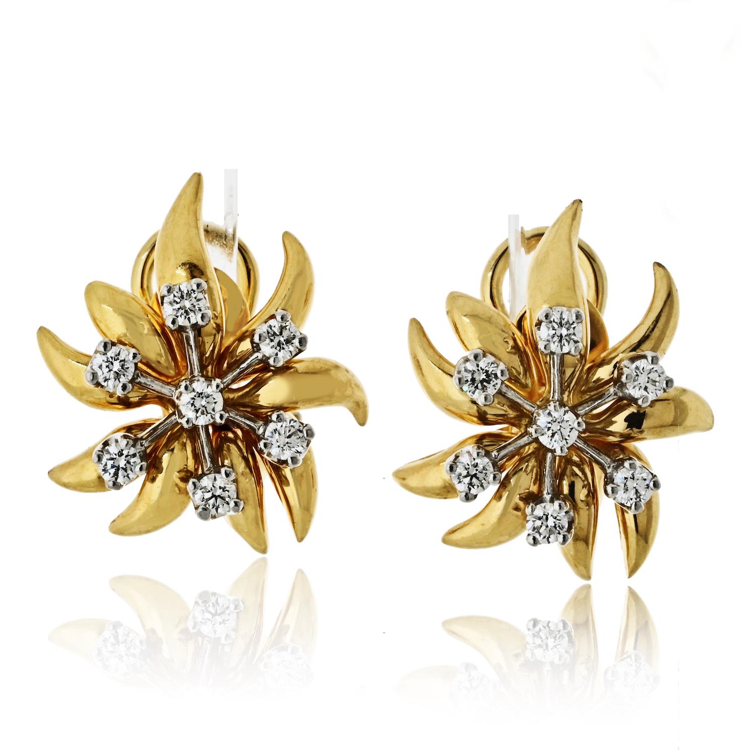 Tiffany & Co Schlumberger Flame Diamond Earrings Gold Platinum.

Tiffany Jean Schlumberger’s visionary creations are celebrated as some of the most intricate and exquisite designs in the world. These stunning earrings are a testament to his