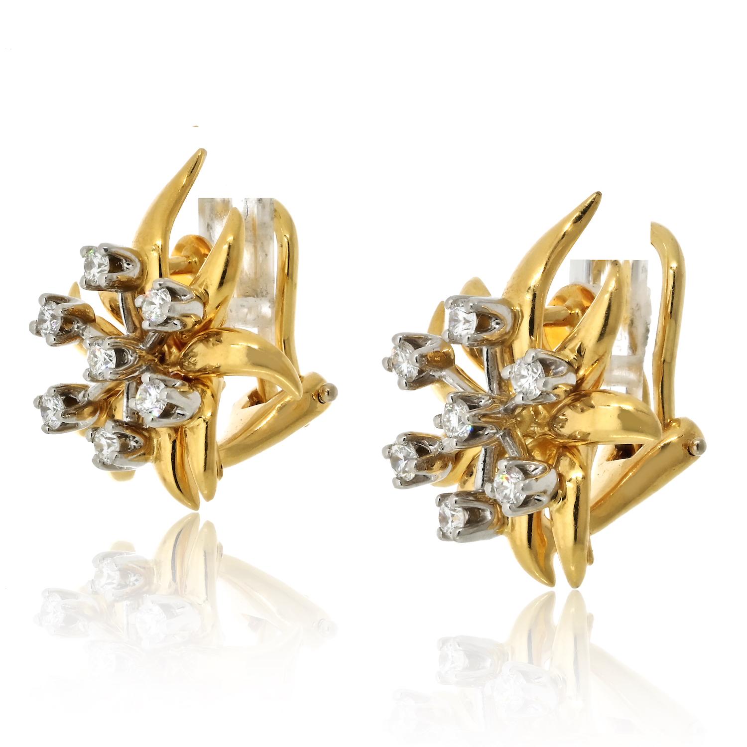 Modern Tiffany & Co Schlumberger Flame Diamond Earrings Gold Platinum