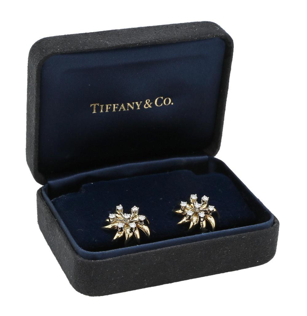 Tiffany & Co Schlumberger Flame Diamond Earrings Gold Platinum 1