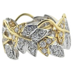 Schlumberger Gold-Platin-Ring mit vier Blättern und Diamanten von Tiffany & Co