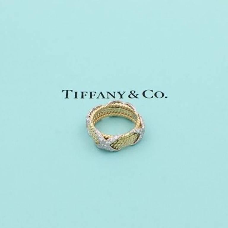 Women's Tiffany & Co. Schlumberger Four-Row Rope Band Diamond Platinum and 18k Gold