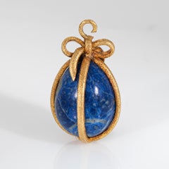 Tiffany & Co Schlumberger France Lapis Lazuli Egg Charm Vintage 18k Gold Pendant