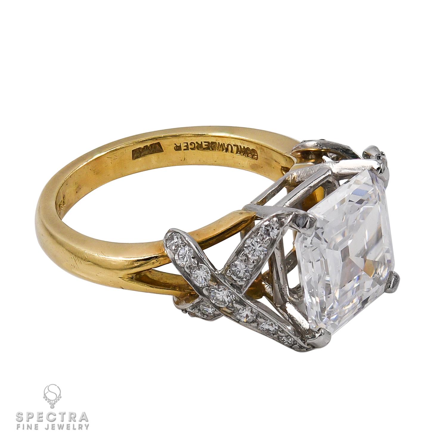 Taille émeraude Tiffany & Co. Schlumberger Bague en diamant de couleur E certifié GIA de 3,92 carats en vente