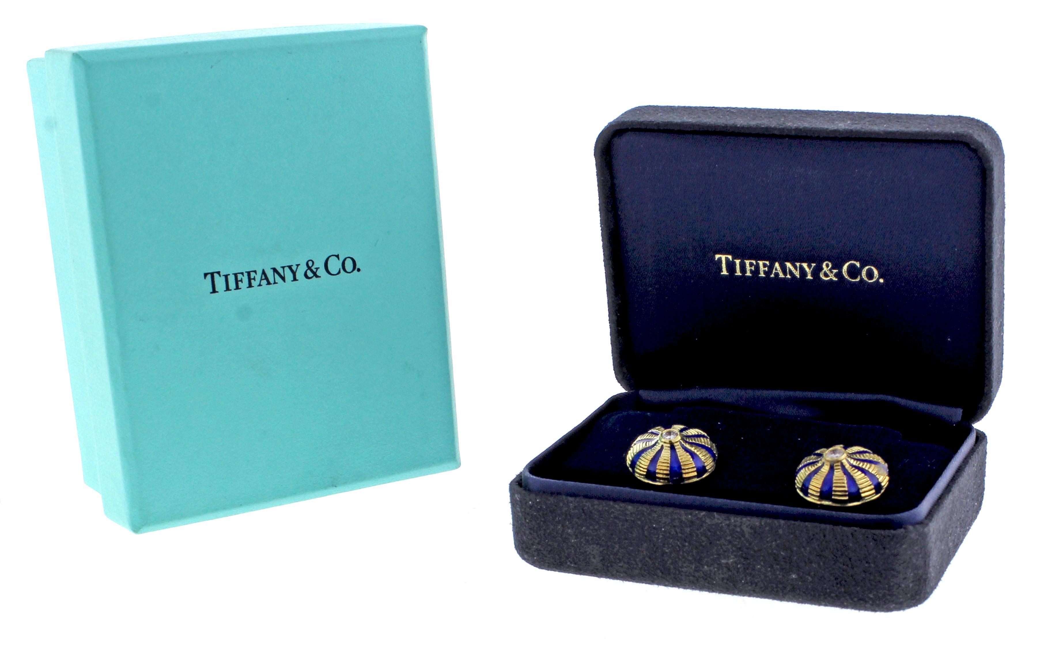 Tiffany & Co. ​Schlumberger Gold and Blue Enamel Large Taj Mahal Earrings 2