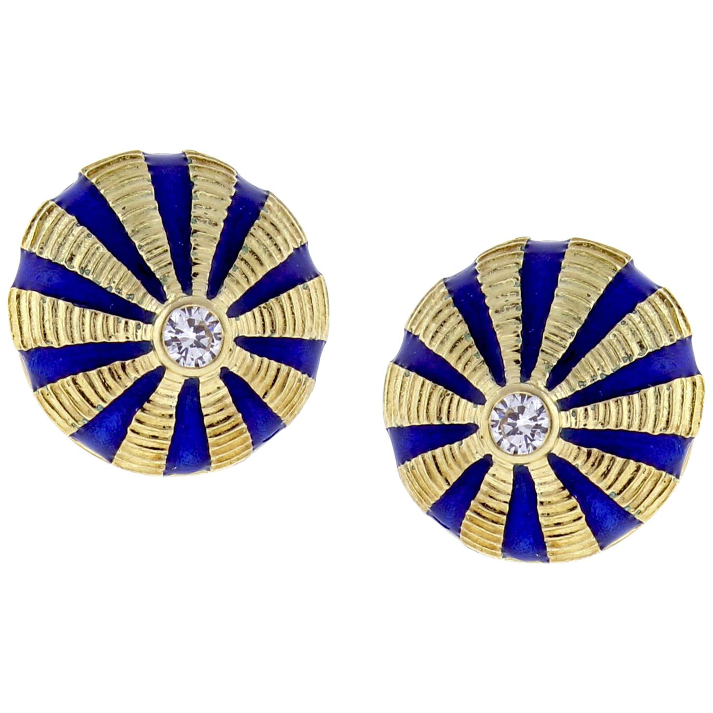 Tiffany & Co. ​Schlumberger Gold and Blue Enamel Large Taj Mahal Earrings