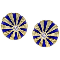 Tiffany & Co. Schlumberger Gold and Blue Enamel Large Taj Mahal Earrings