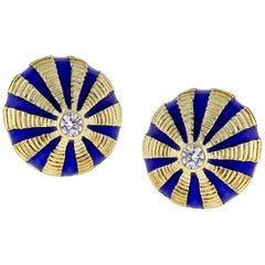 Tiffany & Co. ​Schlumberger Gold and Blue Enamel Large Taj Mahal Earrings