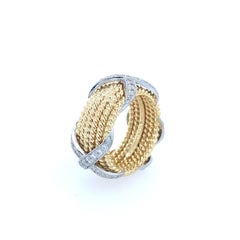 Tiffany & Co. Schlumberger Gold and Diamond Rope Six-Row X Ring