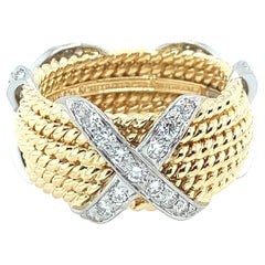 Vintage Tiffany & Co. Schlumberger Gold and Diamond Rope Six-Row X Ring