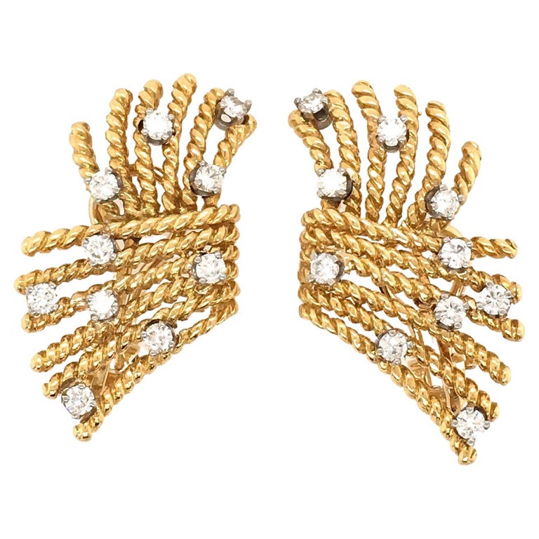 Tiffany and Co., Schlumberger Gold and Diamond "V Rope" Earrings at 1stDibs