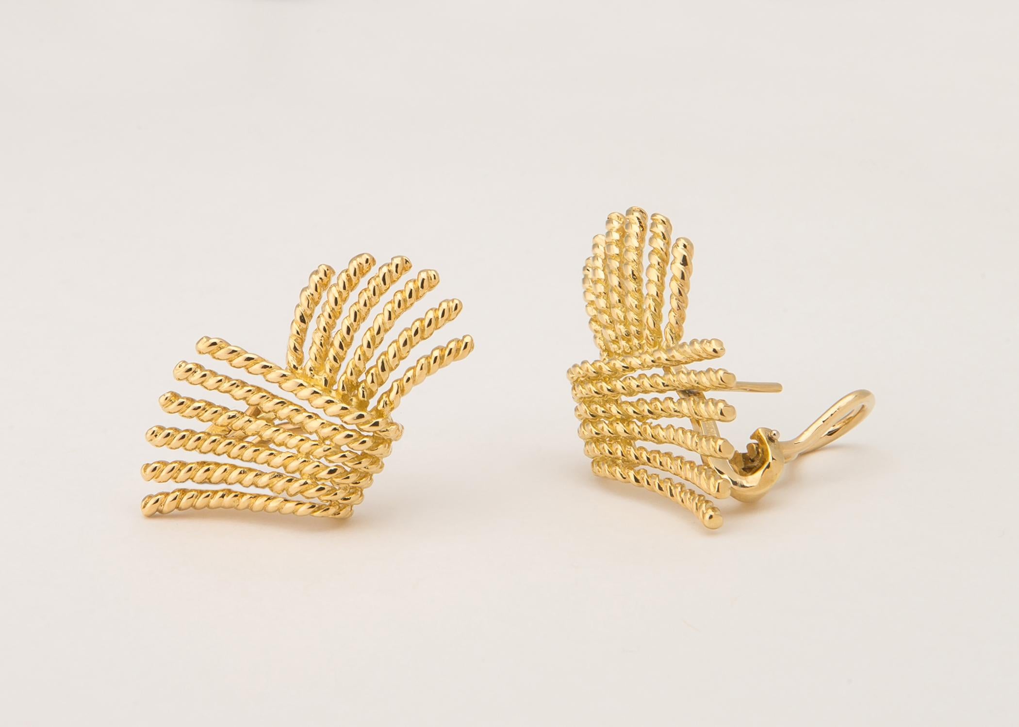The acclaimed French jeweler Jean Schlumberger joined Tiffany & Co. in the 1950's His creations are considered works of art and in many prominent collections. His gold rope earring offers a wearable shape and wonderful fit. 1 1/4 inches in length.