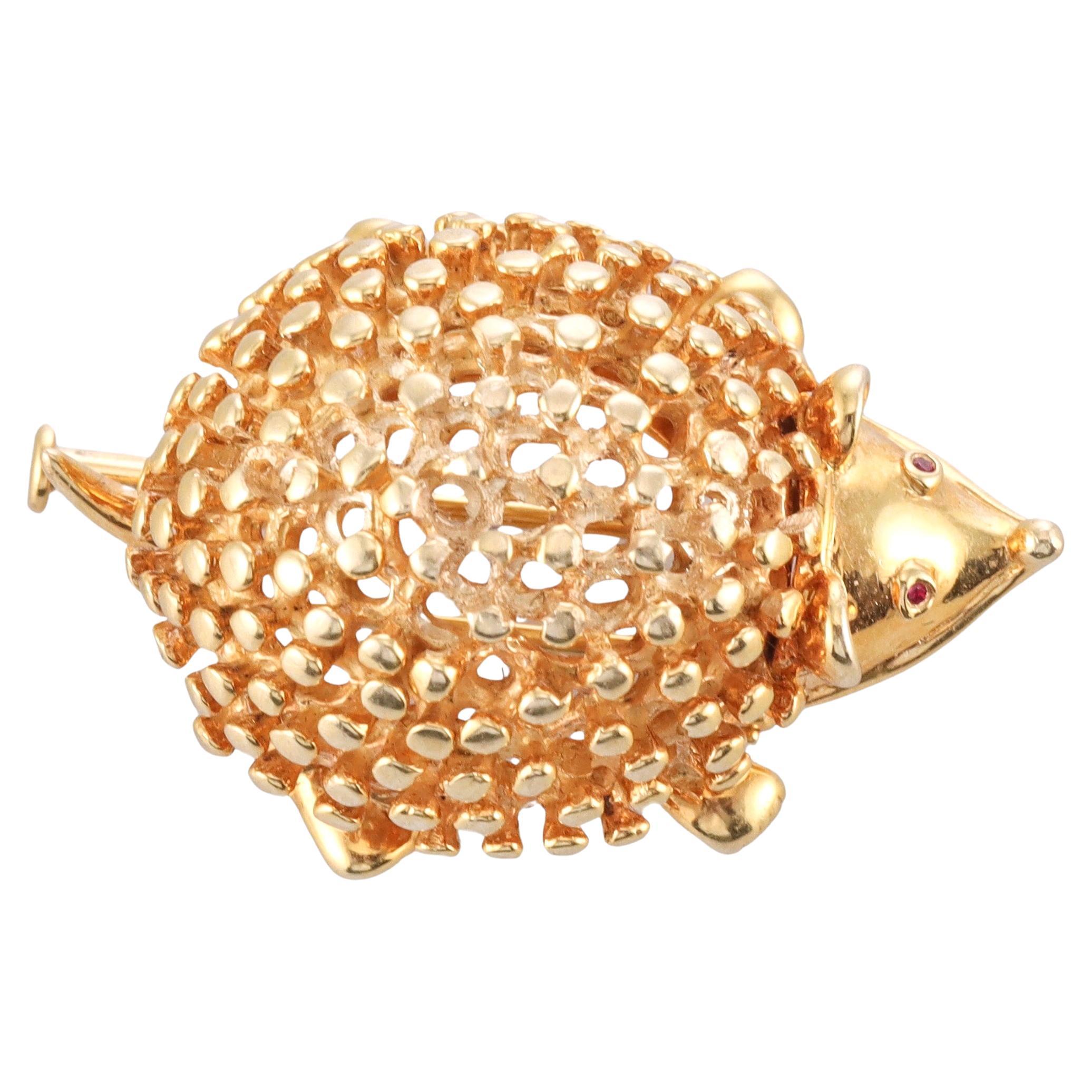 Tiffany & Co Schlumberger Gold Ruby Hedgehog Brooch Pin For Sale