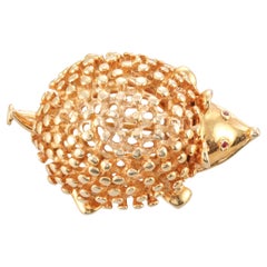 Tiffany & Co Schlumberger Gold Rubin Hedgehog Brosche Anstecknadel, Tiffany & Co