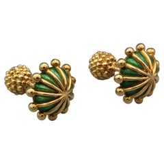 Tiffany & Co. Schlumberger Green Enamel  18 Karat Gold Umbrella Cufflinks